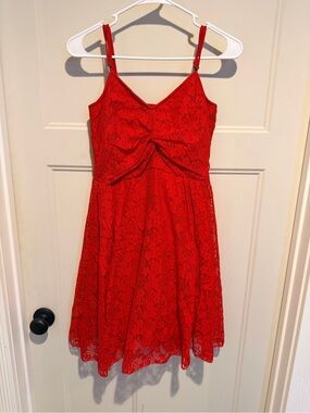 The Vanca Red Lace Spaghetti-Strap Dress - S